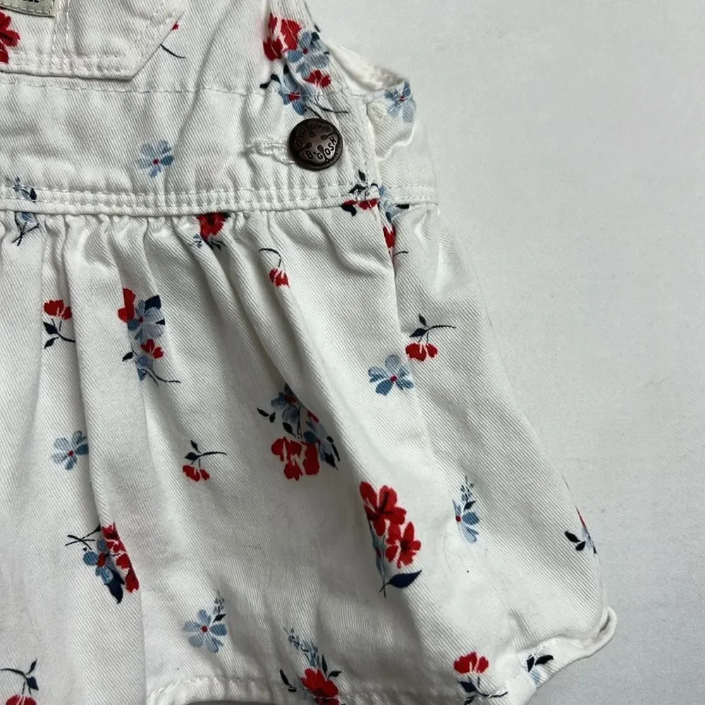 OshKosh B’Gosh white cotton red and blue floral overall dress EUC size 3 months